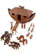Load image into Gallery viewer, African Hand Carved Wooden Noah&#39;s Ark with Animals
