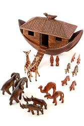 African Hand Carved Wooden Noah's Ark with Animals