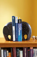 Load image into Gallery viewer, Black Polka Dot Soapstone Elephant Bookends
