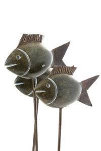 Zimbabwean Serpentine Stone Fish Trio Sculpture